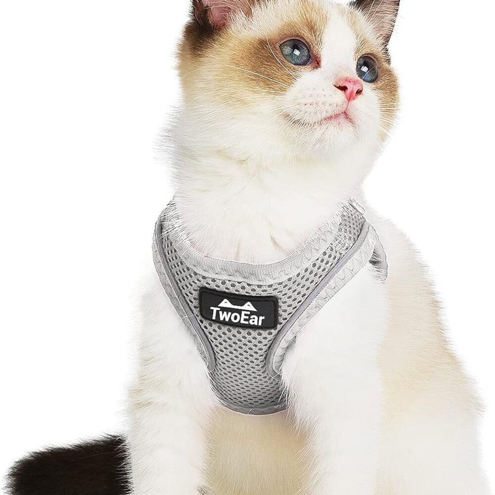 TwoEar Cat Harness and Leash Escape Proof Soft Small Puppy or Toy dog  XXS, Grey